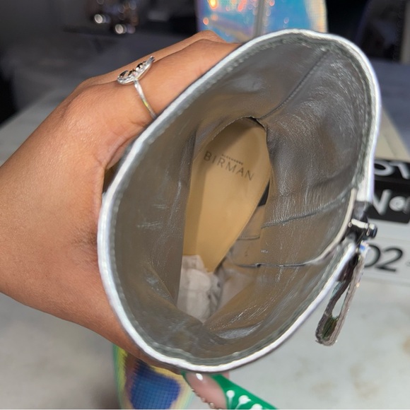 New Alexandre Birman Loreta Holographic Leather Platform Bootie Boot Womens 37 - Picture 8 of 12